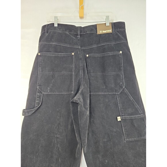 Vintage M+FFATT 2 Piece Suit Set Black Faux Suede Jacket Carpenter Pants XL Y2K - Picture 2 of 12